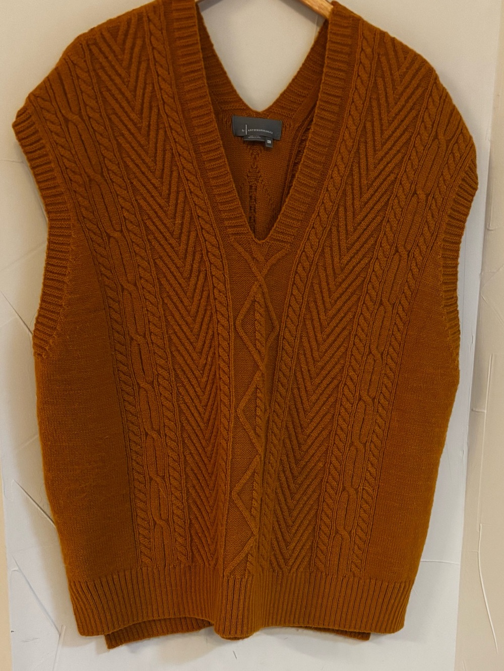 Anthropologie Cable-Knit V-Neck Vest in Mustard - NWOT - Picture 3 of 5